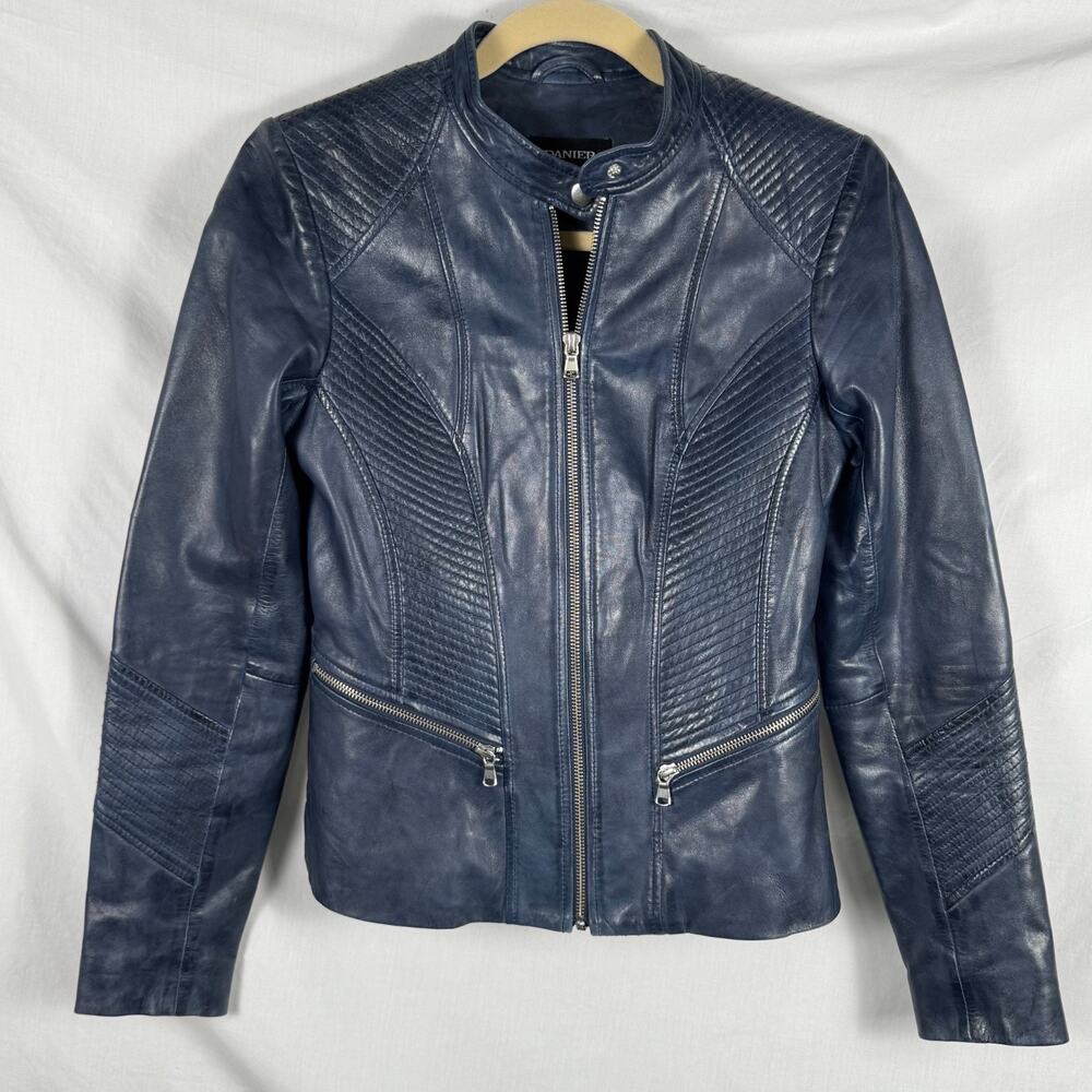 Danier Blue Leather Moto Jacket Women’s XXS / 2XS – NWOT, Motorcycle Jacket